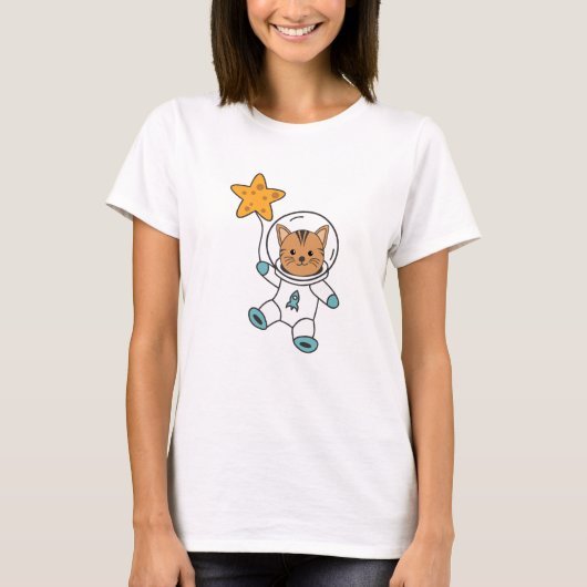 Astronaut Cat Planet Moon Star Space T-Shirt (Vorderseite)