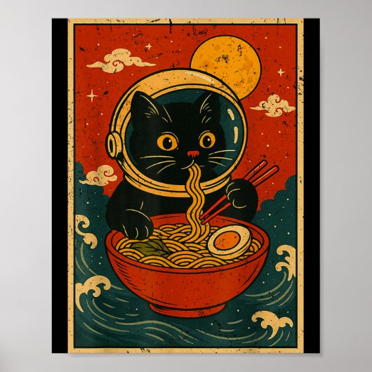 Astronaut Cat Ramen Japanese Graphic Tees Men Wome Poster (Vorne)