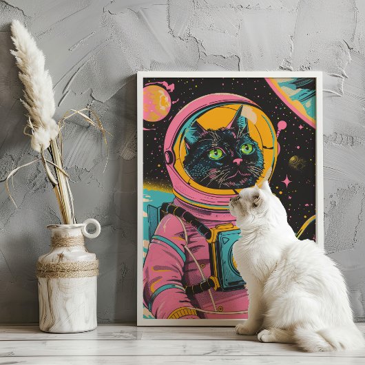 Astronaut Cat Retro Wall Art Poster