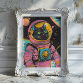 Astronaut Cat Retro Wall Art Poster
