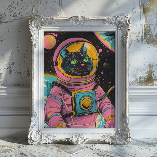 Astronaut Cat Retro Wall Art Poster