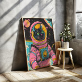 Astronaut Cat Retro Wall Art Poster