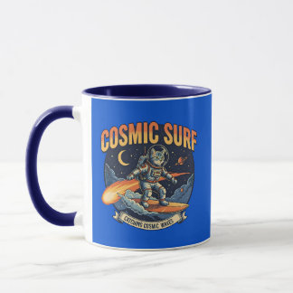 Astronaut Cat Surfing Comic Waves Tasse