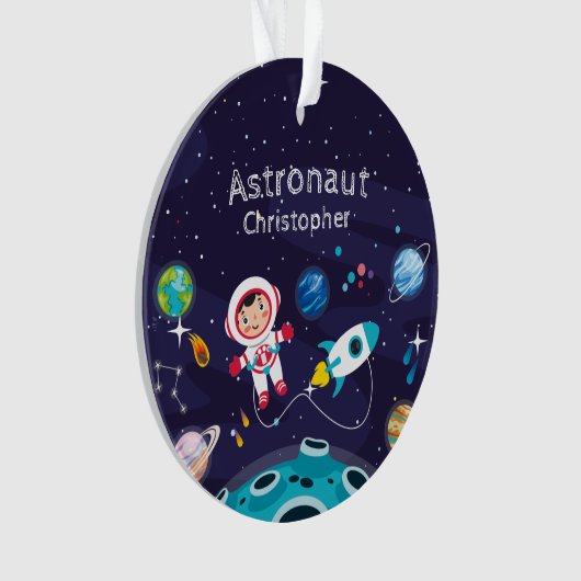 Astronaut child on the moon, monogrammed name ornament (Vorderseite)