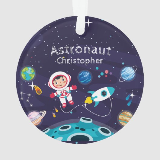 Astronaut child on the moon, monogrammed name ornament (Rückseite)