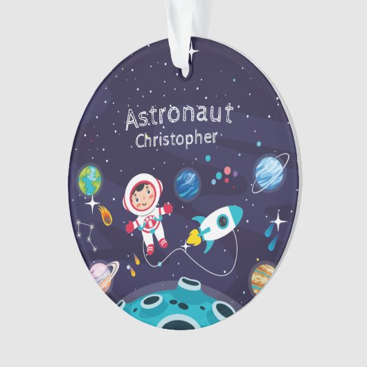 Astronaut child on the moon, monogrammed name ornament (Vorderseite)