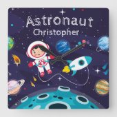 Astronaut child on the moon, monogrammed name quadratische wanduhr (Vorderseite)