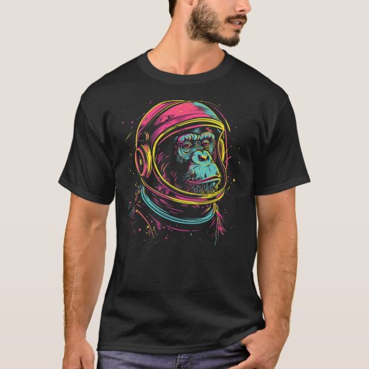 Astronaut Chimp Monkey, Spaceman Chimp Neon design T-Shirt (Vorderseite)