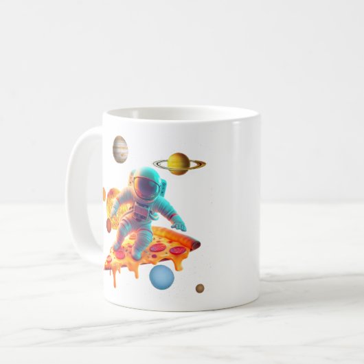 Astronaut Cruise Space auf Pepperoni Pizza Funny Kaffeetasse (Vorderseite Links)