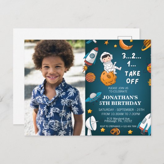 Astronaut Custom Foto Space Planeten Blaues Thema Postkarte (Vorne/Hinten)