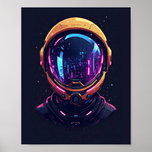 Astronaut Cyberpunk Mecha Neon Weltraumwächter Poster
