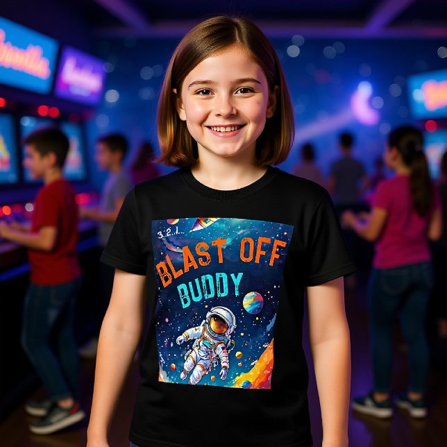 Astronaut Deep Space Planeten Blast Off Kumpel Ges Tri-Blend Shirt (astronaut theme birthday party for kids personalized shirt planets galaxy sky blast off buddy favor)
