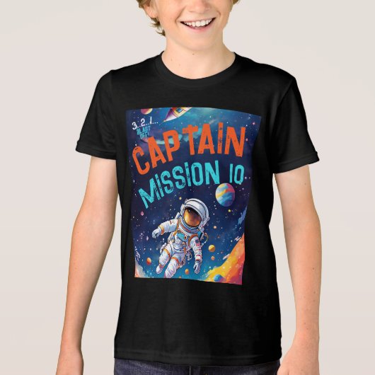 Astronaut Deep Space Planets Birthday Boy Captain Tri-Blend Shirt (Vorderseite)