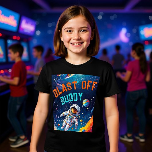 Astronaut Deep Space Planets Blast Off Buddy Favor Tri-Blend Shirt