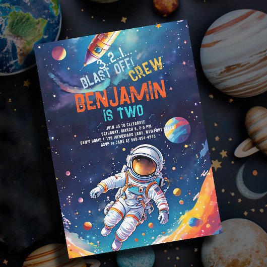 Astronaut Deep Space Rocket Planets Boy Geburtstag Einladung