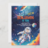 Astronaut Deep Space Rocket Planets Foto Geburtsta Einladung (Vorderseite)