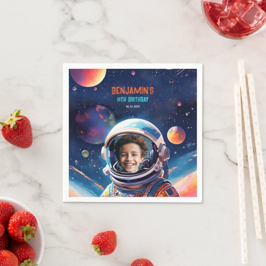 Astronaut Deep Space Sky Planets Photo Birthday Serviette (Beispiel)