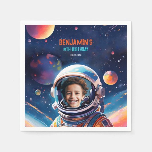 Astronaut Deep Space Sky Planets Photo Birthday Serviette (Vorderseite)