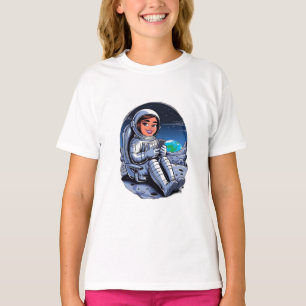 Astronaut, der auf dem Mond sitzt und auf einem Te T-Shirt