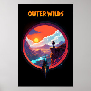 Astronaut, der auf einer Klippe steht und hinunter Poster