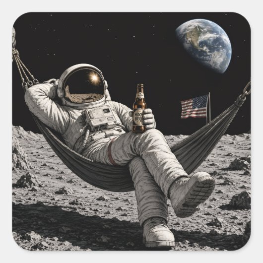 Astronaut, der Bier trinkt Quadratischer Aufkleber (Vorderseite)