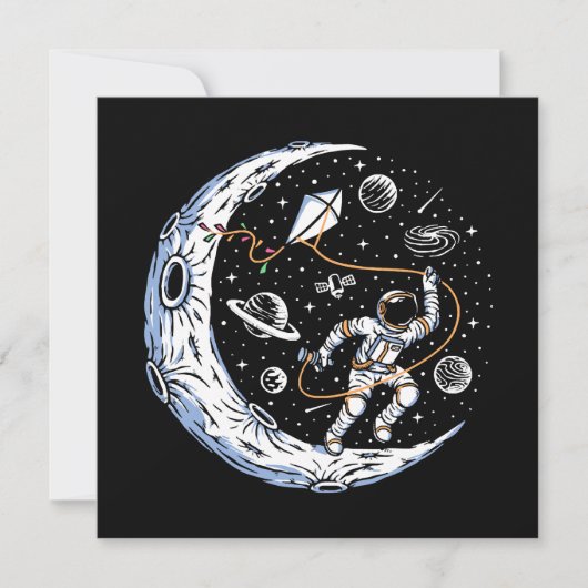 Astronaut, der einen Drachen auf dem Mond fliegt (Vorderseite)