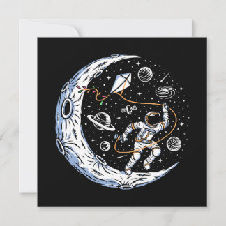 Astronaut, der einen Drachen auf dem Mond fliegt