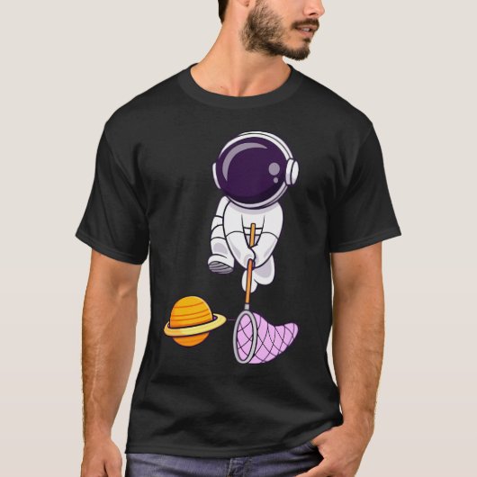 Astronaut, der einen Planeten mit einem Fisch-Net- T-Shirt (Vorderseite)