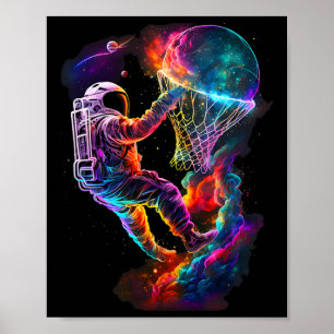 Astronaut, der einen Skelettspieler im Weltraum co Poster