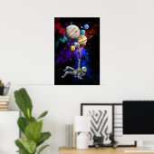 Astronaut, der im Weltraum mit Ballons schwimmt Poster (Heimbüro)