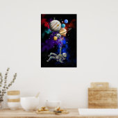 Astronaut, der im Weltraum mit Ballons schwimmt Poster (Küche)