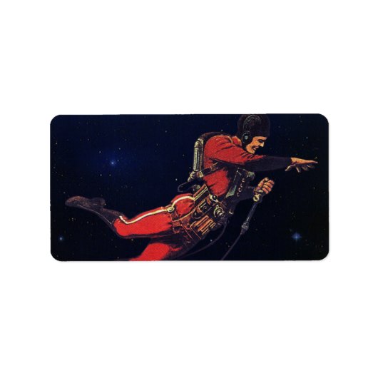 Astronaut der Vintagen Science Fiction im Weltraum Adressaufkleber (Vorne)