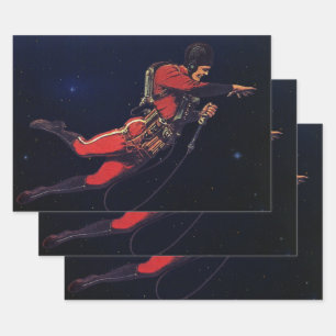 Astronaut der Vintagen Science Fiction im Weltraum Geschenkpapier Set