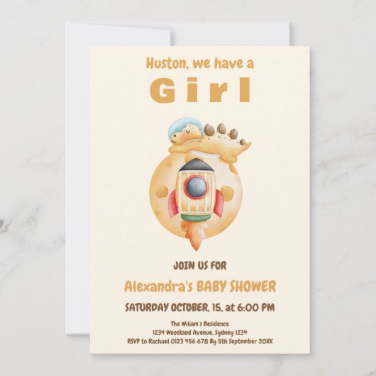 Astronaut Dinosaur Babydusche Einladung (Vorderseite)