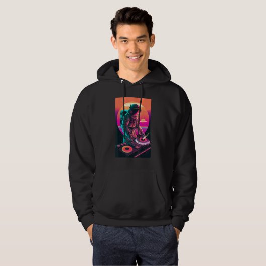 Astronaut DJ DJing in Space EDM cool Vaporwave Gra Hoodie (Vorne ganz)