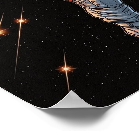 Astronaut Dunking Fiery Basketball Dynamic Space Poster (Ecke)