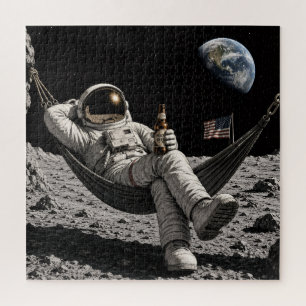 Astronaut entspannt mit Bier auf dem Mond Puzzle