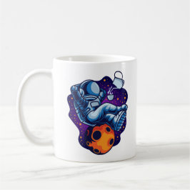 Astronaut entspannt sich mit Kaffee Kaffeetasse
