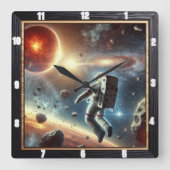 Astronaut erkundet Fernplaner im Weltraum Quadratische Wanduhr (Vorderseite)