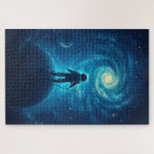 Astronaut Exploring a Cosmic Landscape Puzzle (Horizontal)