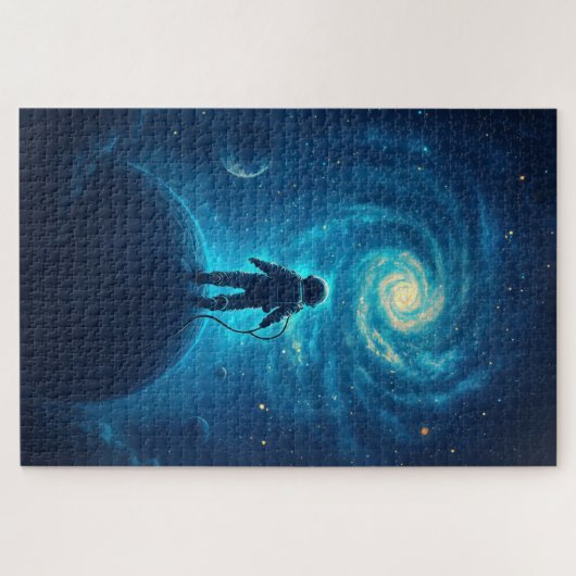 Astronaut Exploring a Cosmic Landscape Puzzle (Horizontal)