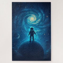 Astronaut Exploring a Cosmic Landscape Puzzle