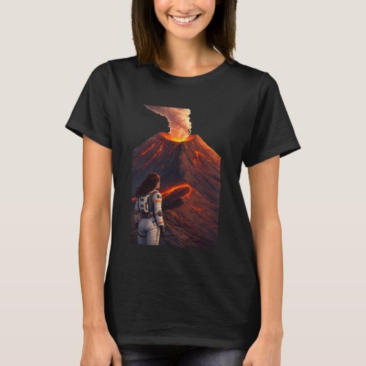 Astronaut Facing Erupting Volcano  T-Shirt (Vorderseite)