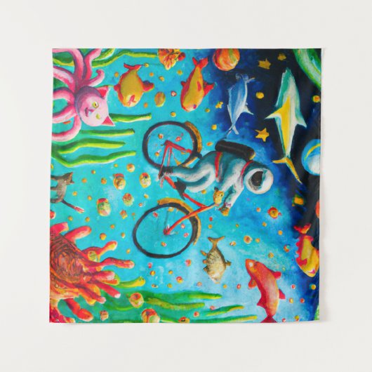 Astronaut fährt ein Auto in den farbenfrohen Töpfe Wandteppich (Vorderseite (Horizontal))