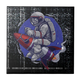 Astronaut fährt eine Rakete - witzig Retro Space Fliese