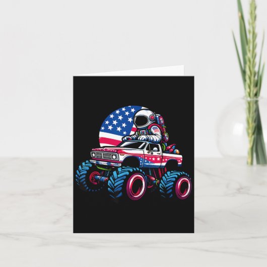 Astronaut fährt Monstertruck 4. Juli Karte (Vorderseite)