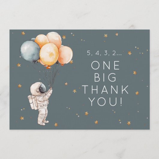 Astronaut First Birthday Thank You Card Einladung (Vorderseite)