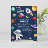 Astronaut First Trip Around the Sun 1st Birthday Einladung (Stehend Vorderseite)