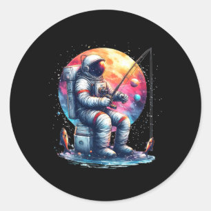 Astronaut Fischen Im Weltraum Jungen Mädchen Kinde Runder Aufkleber