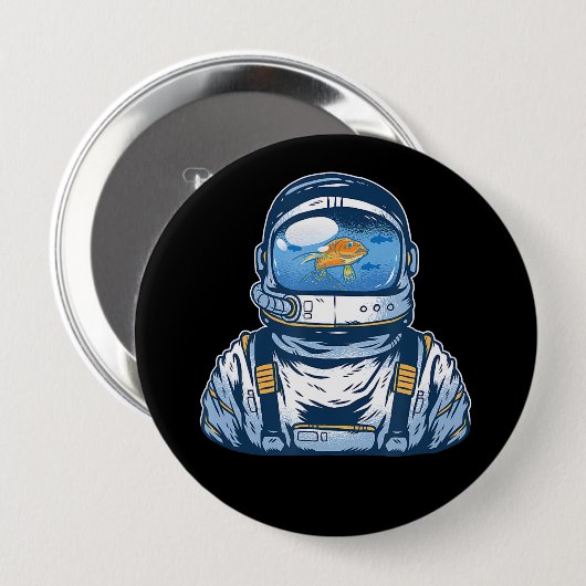 Astronaut Fishbowl Helmet Goldfish Spaceman Anzug Button (Vorne & Hinten)